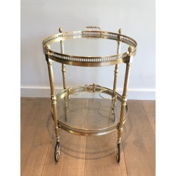 Table Roulante Ronde en Laiton à Plateaux Amovibles de la Maison Baguès, Style Néoclassique, vers 1940