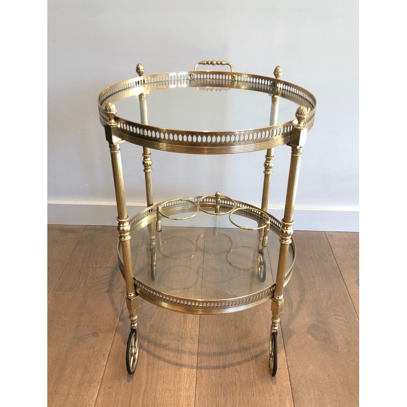 Neoclassical Round Brass Drinks Trolley with Removable Trays by Maison Baguès, circa 1940