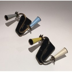 Pair of Lacquered Metal and Brass Wall Lights, French Work, circa 1950