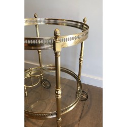 Neoclassical Round Brass Drinks Trolley with Removable Trays by Maison Baguès, circa 1940