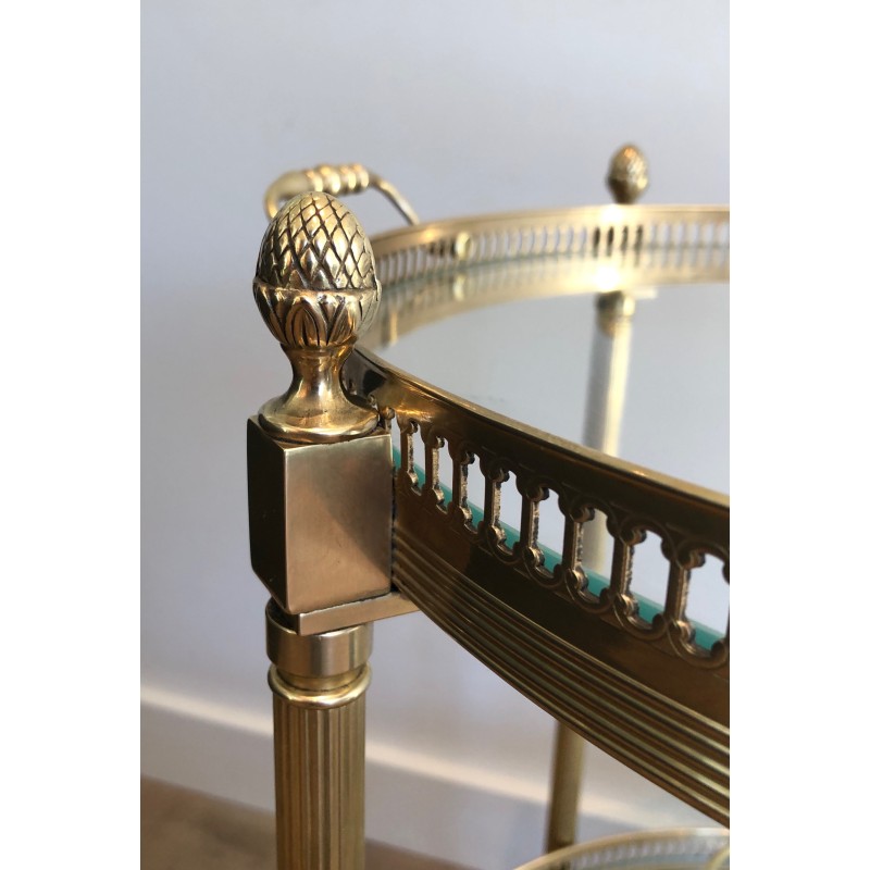 Neoclassical Round Brass Drinks Trolley with Removable Trays by Maison Baguès, circa 1940