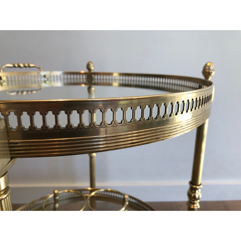 Table Roulante Ronde en Laiton à Plateaux Amovibles de la Maison Baguès, Style Néoclassique, vers 1940