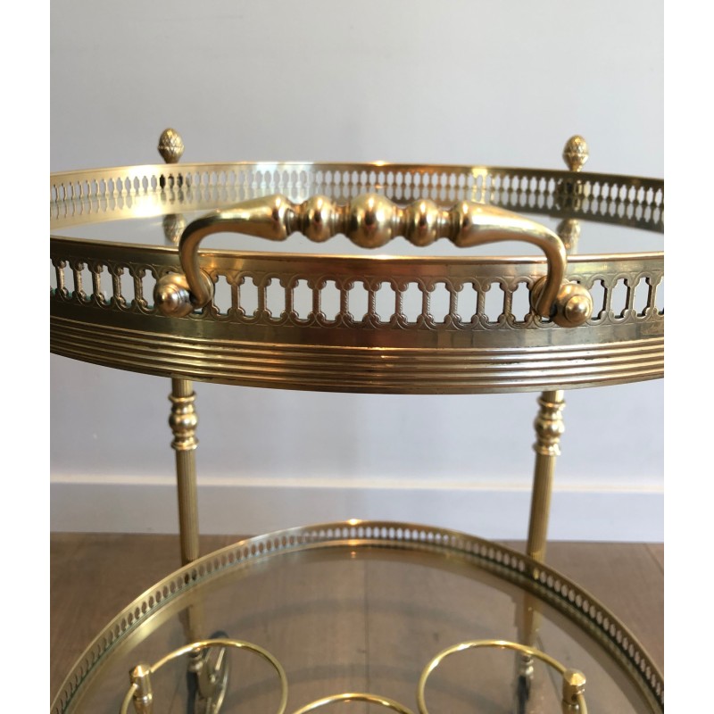 Neoclassical Round Brass Drinks Trolley with Removable Trays by Maison Baguès, circa 1940