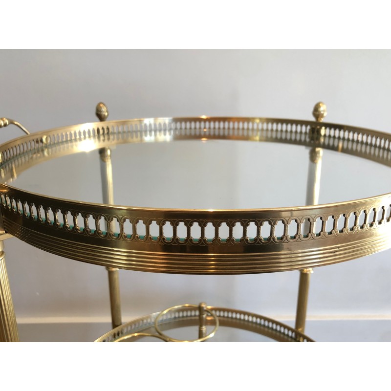 Neoclassical Round Brass Drinks Trolley with Removable Trays by Maison Baguès, circa 1940