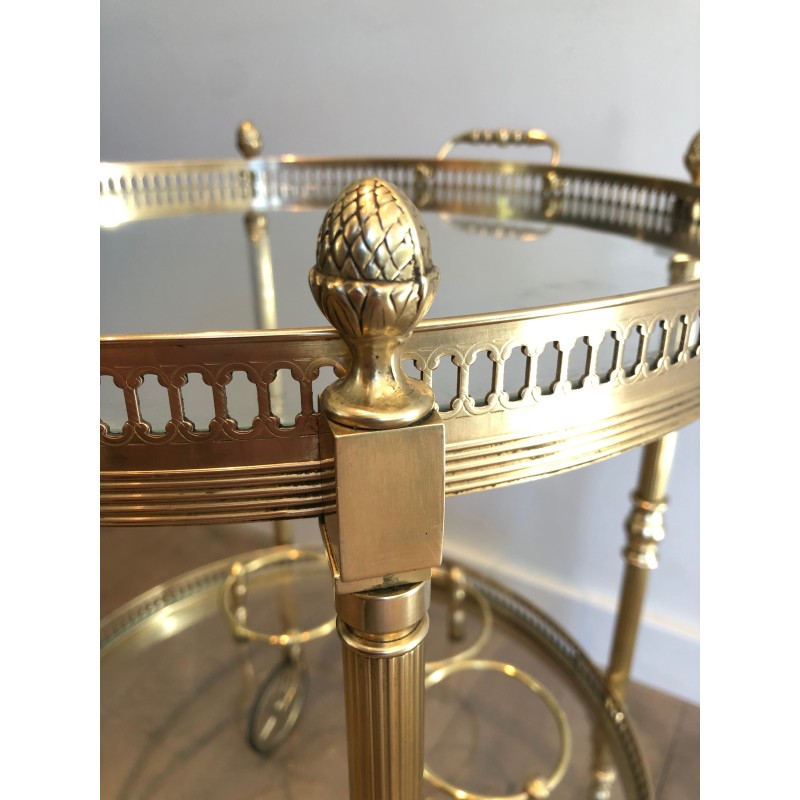 Table Roulante Ronde en Laiton à Plateaux Amovibles de la Maison Baguès, Style Néoclassique, vers 1940