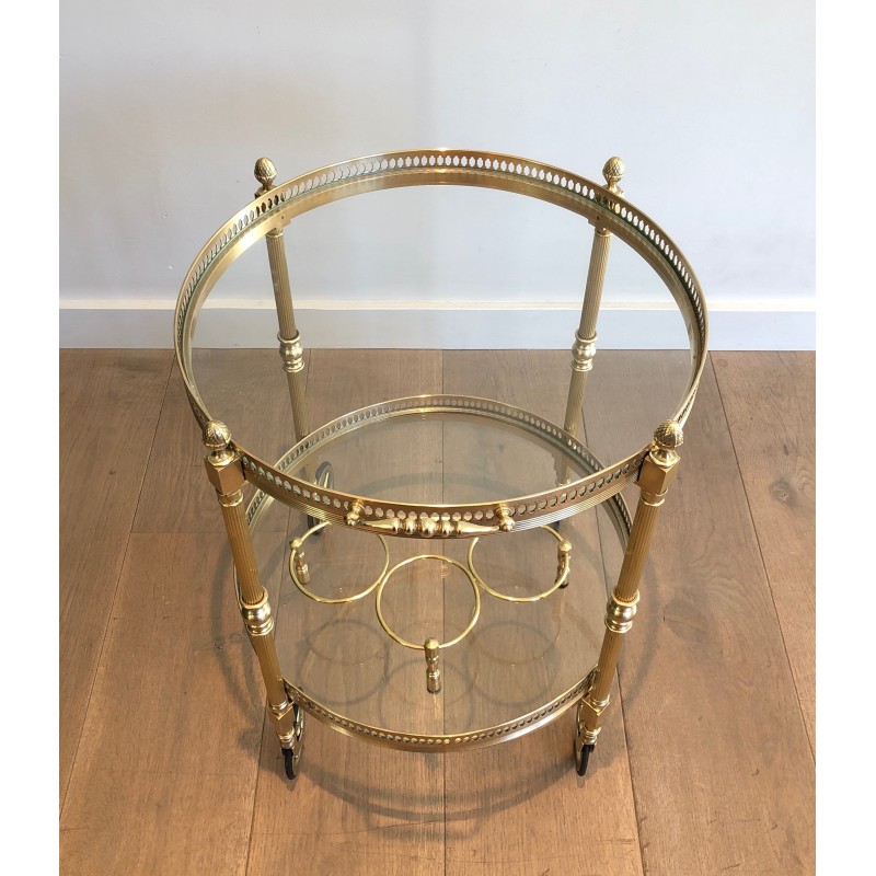 Neoclassical Round Brass Drinks Trolley with Removable Trays by Maison Baguès, circa 1940