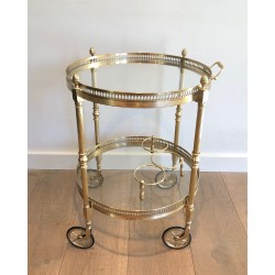 Neoclassical Round Brass Drinks Trolley with Removable Trays by Maison Baguès, circa 1940