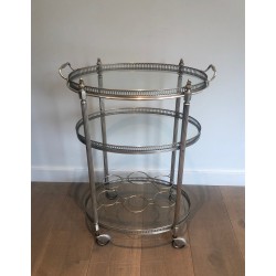 Neoclassical Three-Tier Silvered Brass Drinks Trolley by Maison Jansen, circa 1940