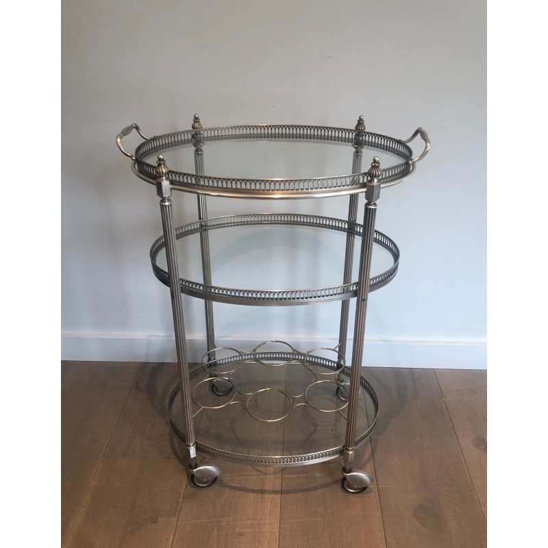 Neoclassical Three-Tier Silvered Brass Drinks Trolley by Maison Jansen, circa 1940