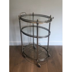 Neoclassical Three-Tier Silvered Brass Drinks Trolley by Maison Jansen, circa 1940