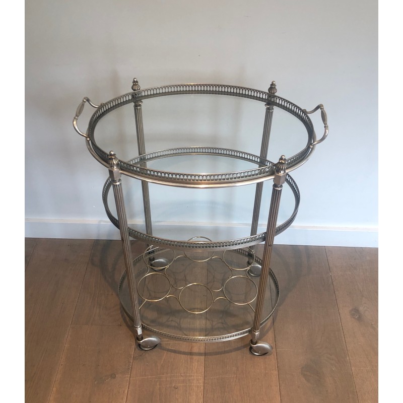 Neoclassical Three-Tier Silvered Brass Drinks Trolley by Maison Jansen, circa 1940