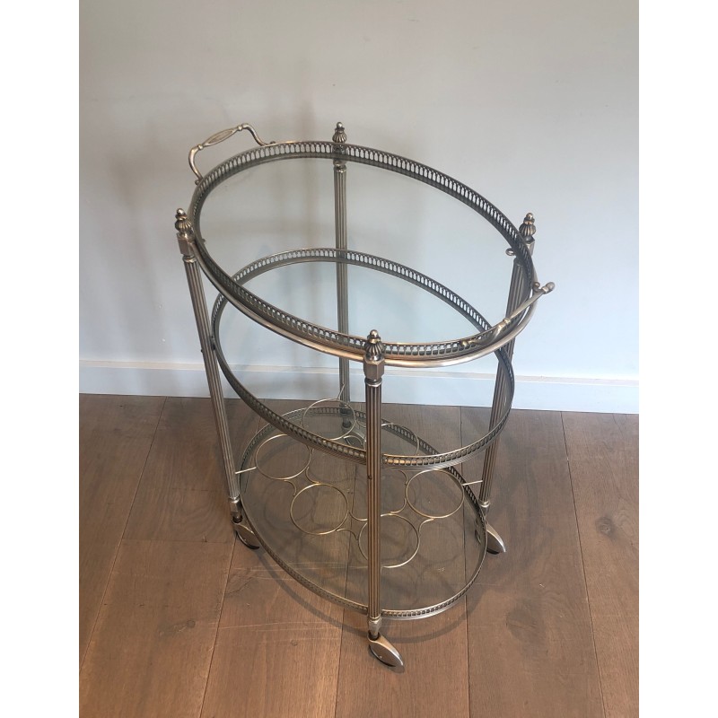 Neoclassical Three-Tier Silvered Brass Drinks Trolley by Maison Jansen, circa 1940
