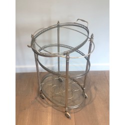 Neoclassical Three-Tier Silvered Brass Drinks Trolley by Maison Jansen, circa 1940