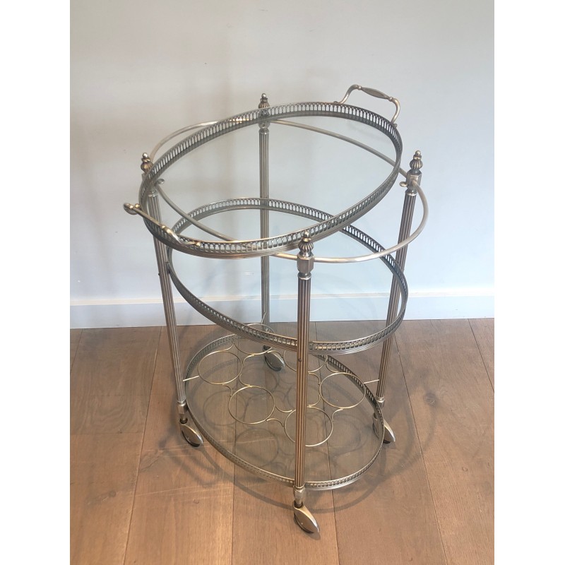 Neoclassical Three-Tier Silvered Brass Drinks Trolley by Maison Jansen, circa 1940