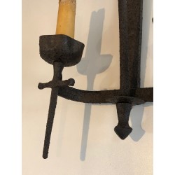 Rare Set of 12 Large Wrought Iron Castle Wall Lights, French Work, circa 1940