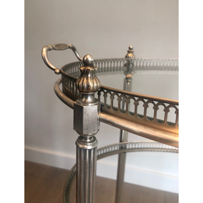 Neoclassical Three-Tier Silvered Brass Drinks Trolley by Maison Jansen, circa 1940