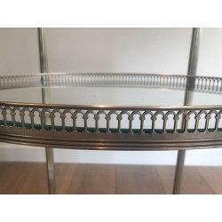 Table Roulante Néoclassique à Triple Plateau en Laiton Argenté de la Maison Jansen, vers 1940