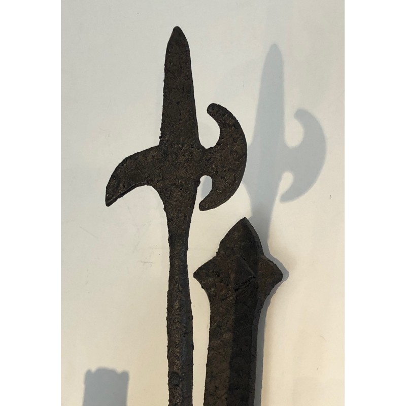 Rare Set of 12 Large Wrought Iron Castle Wall Lights, French Work, circa 1940