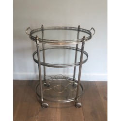 Neoclassical Three-Tier Silvered Brass Drinks Trolley by Maison Jansen, circa 1940