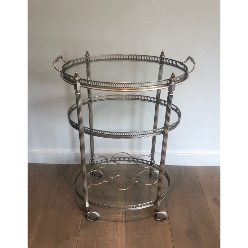 Neoclassical Three-Tier Silvered Brass Drinks Trolley by Maison Jansen, circa 1940