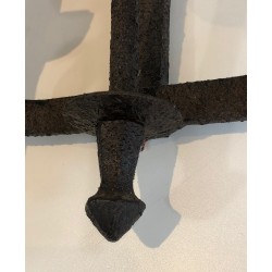 Rare Set of 12 Large Wrought Iron Castle Wall Lights, French Work, circa 1940