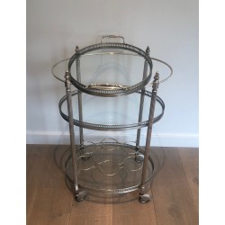 Neoclassical Three-Tier Silvered Brass Drinks Trolley by Maison Jansen, circa 1940