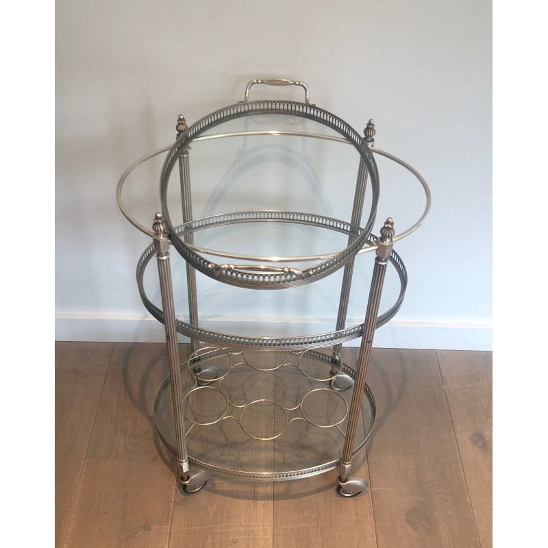 Neoclassical Three-Tier Silvered Brass Drinks Trolley by Maison Jansen, circa 1940