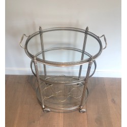 Neoclassical Three-Tier Silvered Brass Drinks Trolley by Maison Jansen, circa 1940