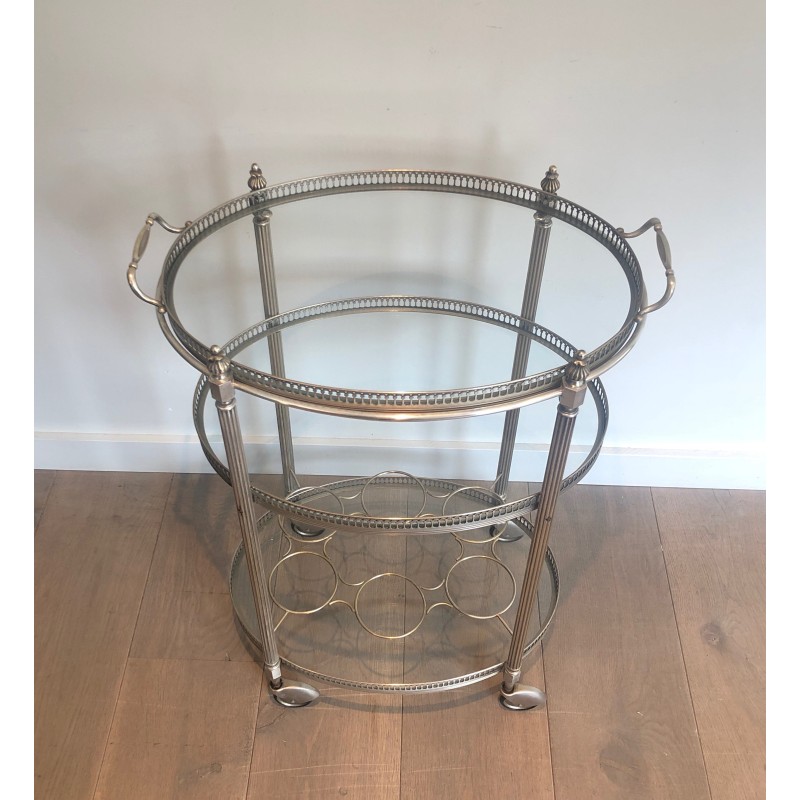 Neoclassical Three-Tier Silvered Brass Drinks Trolley by Maison Jansen, circa 1940