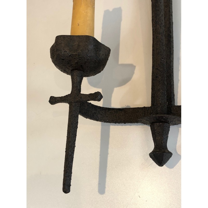 Rare Suite de 12 Importantes Appliques en Fer Forgé