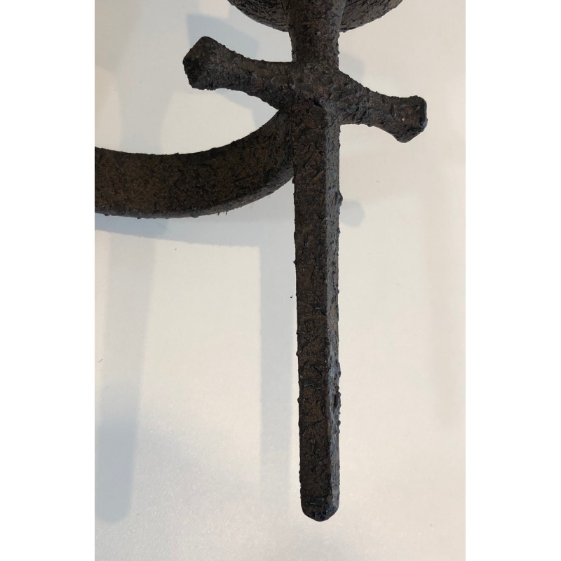 Rare Set of 12 Large Wrought Iron Castle Wall Lights, French Work, circa 1940