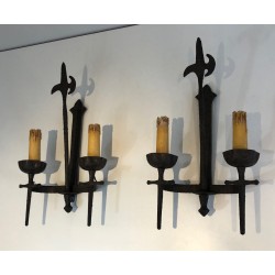 Rare Suite de 12 Importantes Appliques en Fer Forgé