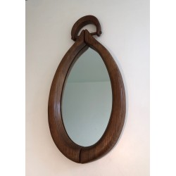 Miroir Brutaliste de Forme Ovale, Travail Français, vers 1950