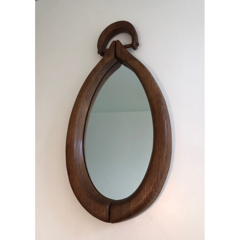 Oval Brutalist Mirror, French Work, circa 1950