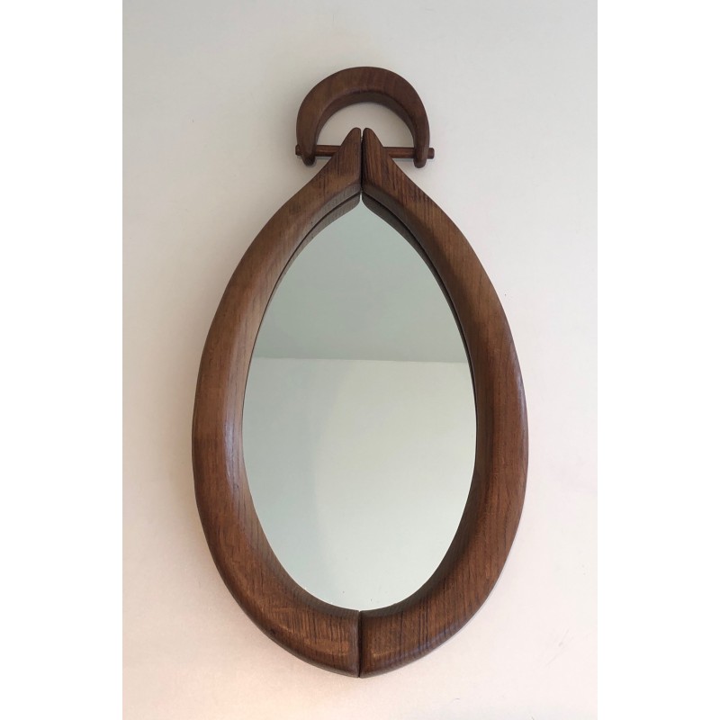 Oval Brutalist Mirror, French Work, circa 1950