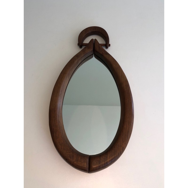 Oval Brutalist Mirror, French Work, circa 1950