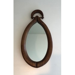 Oval Brutalist Mirror, French Work, circa 1950