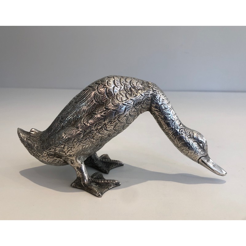 Sculpture de Canard en Bronze Argenté, Travail Français, vers 1940