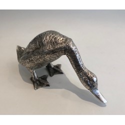 Sculpture de Canard en Bronze Argenté, Travail Français, vers 1940