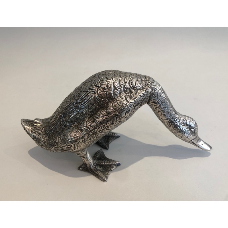 Silvered Bronze Duck Sculpture, French Work, circa 1940