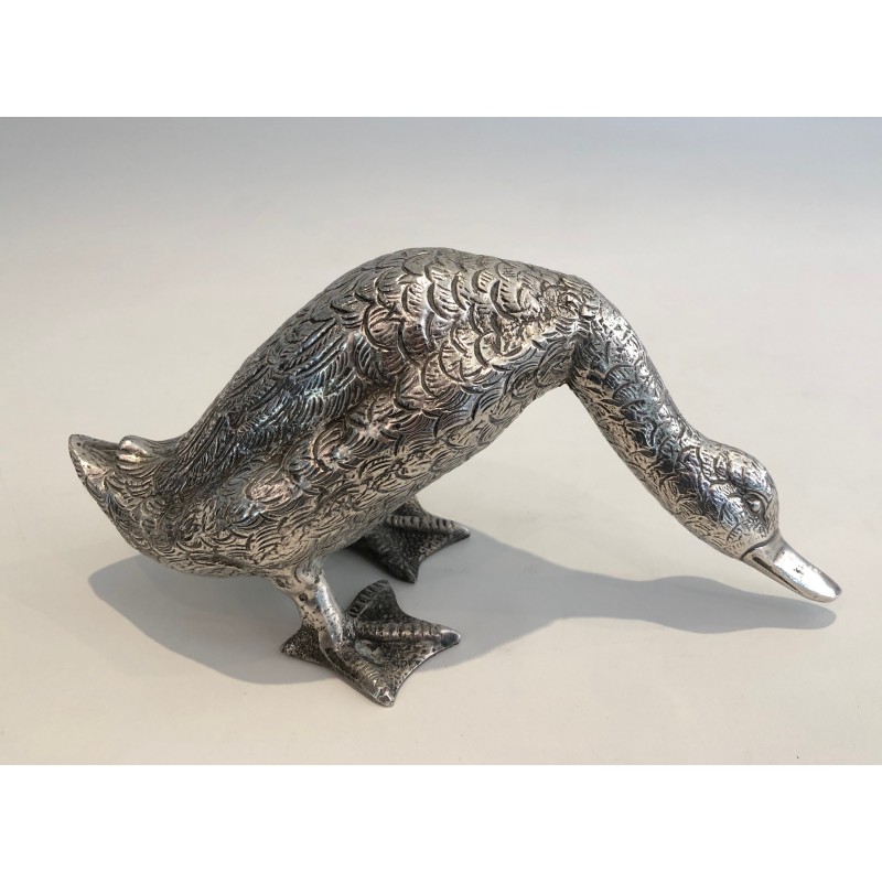 Sculpture de Canard en Bronze Argenté, Travail Français, vers 1940