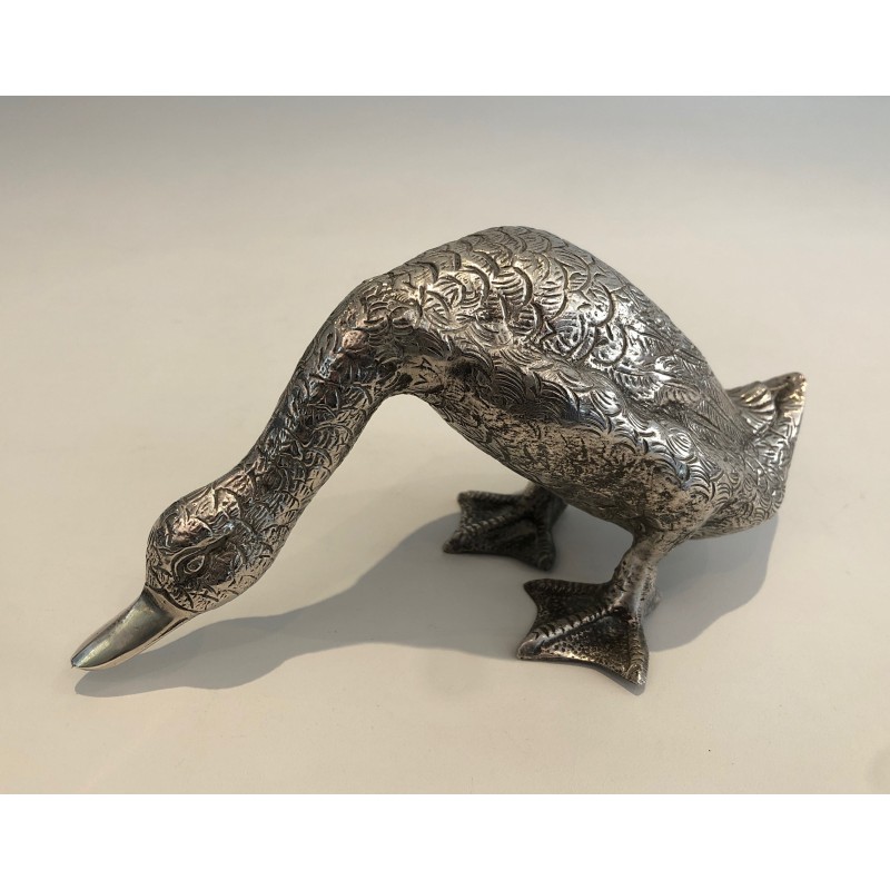 Sculpture de Canard en Bronze Argenté, Travail Français, vers 1940
