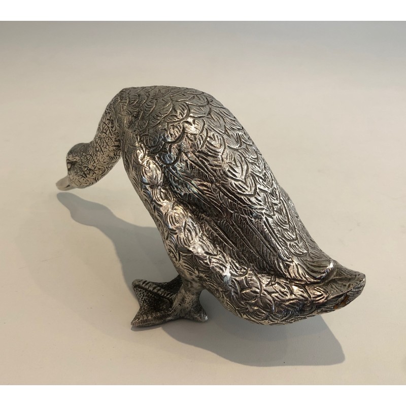 Sculpture de Canard en Bronze Argenté, Travail Français, vers 1940