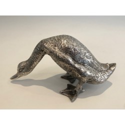 Sculpture de Canard en Bronze Argenté, Travail Français, vers 1940