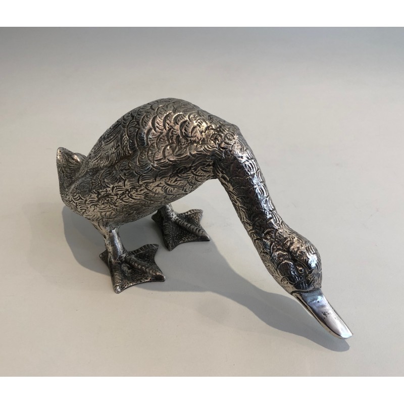 Sculpture de Canard en Bronze Argenté, Travail Français, vers 1940