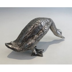 Sculpture de Canard en Bronze Argenté, Travail Français, vers 1940
