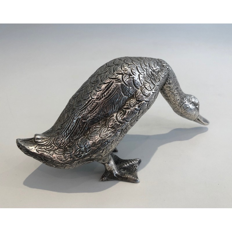 Silvered Bronze Duck Sculpture, French Work, circa 1940