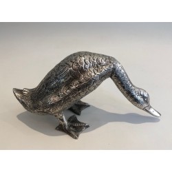 Silvered Bronze Duck Sculpture, French Work, circa 1940