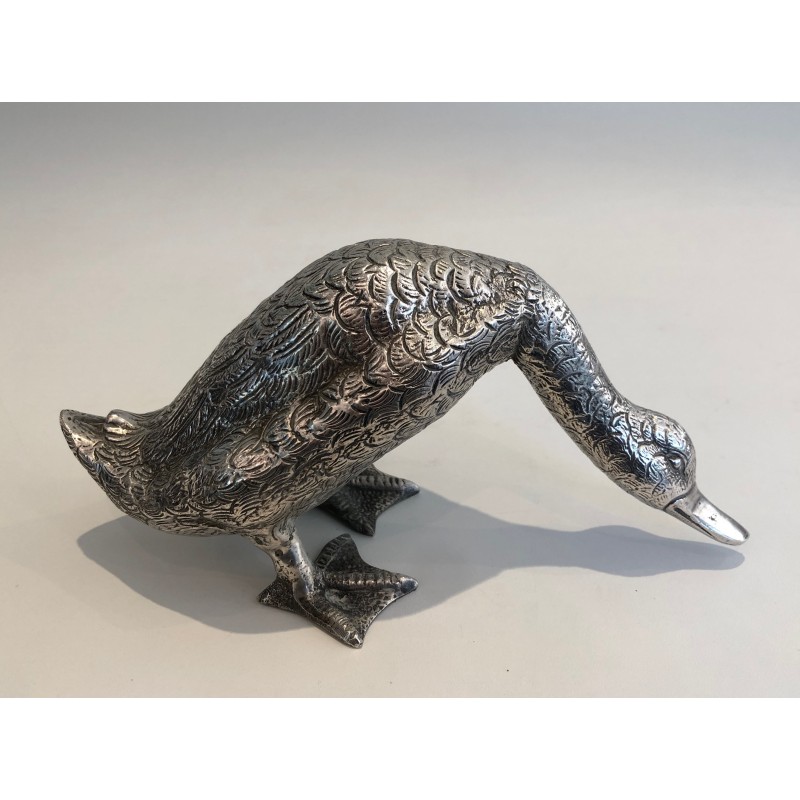 Sculpture de Canard en Bronze Argenté, Travail Français, vers 1940