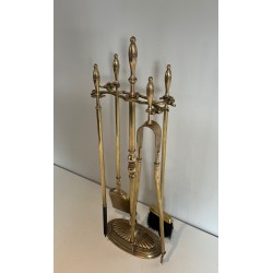 Neoclassical Brass Fireplace Set, French Work, circa 1970